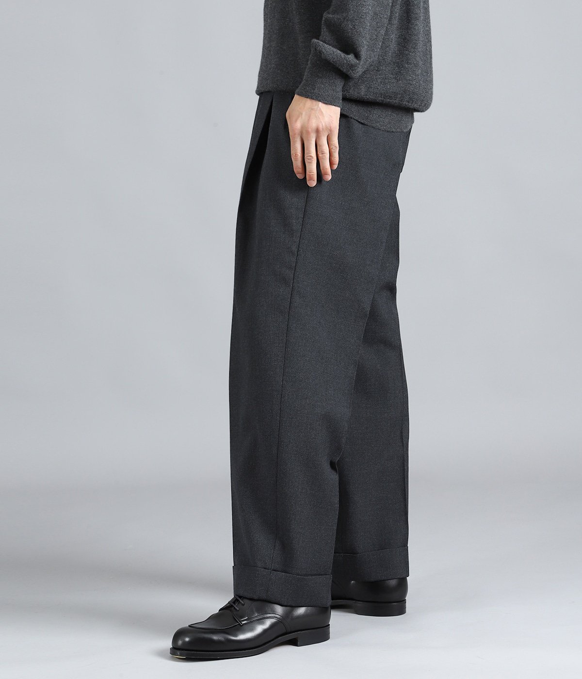 DOUBLE PLEATED SEMI EASY TROUSERS ORGANIC WOOL SURVIVAL CLOTH
