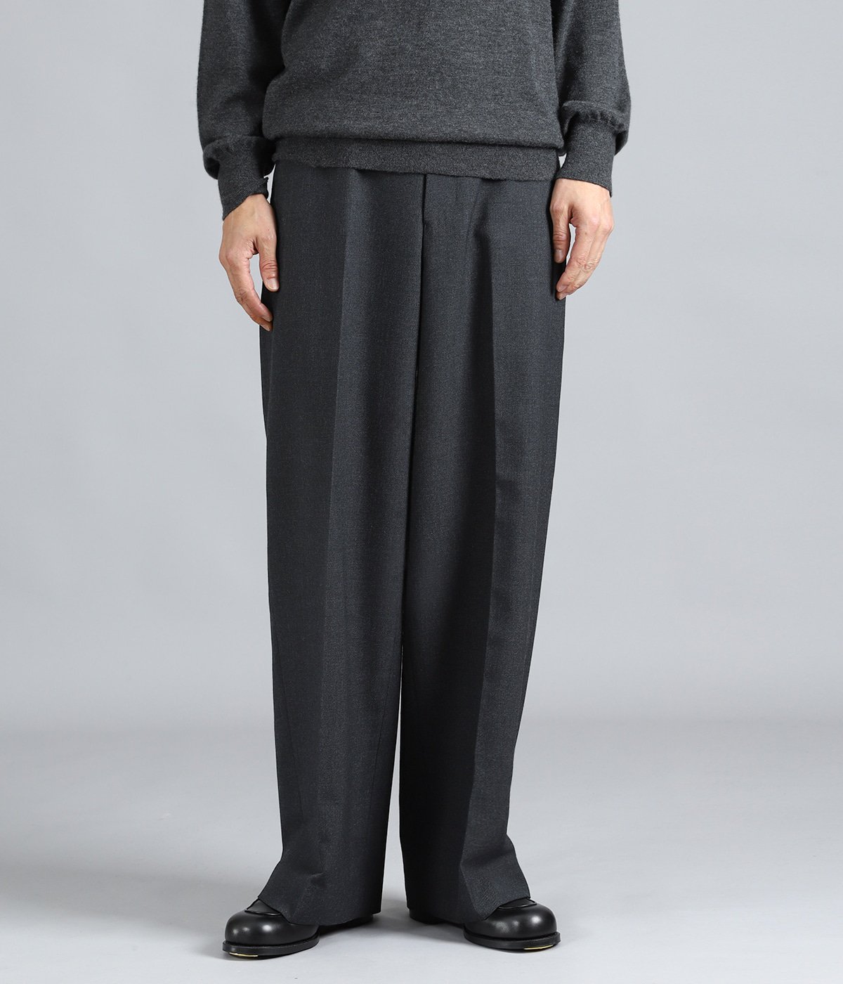 FLAT FRONT WIDE TROUSERS ORGANIC WOOL SURVIVAL CLOTH | MARKAWARE