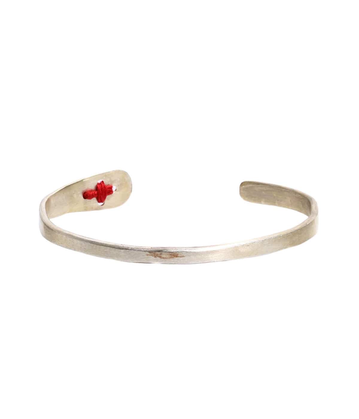 stitched cross silver bangle