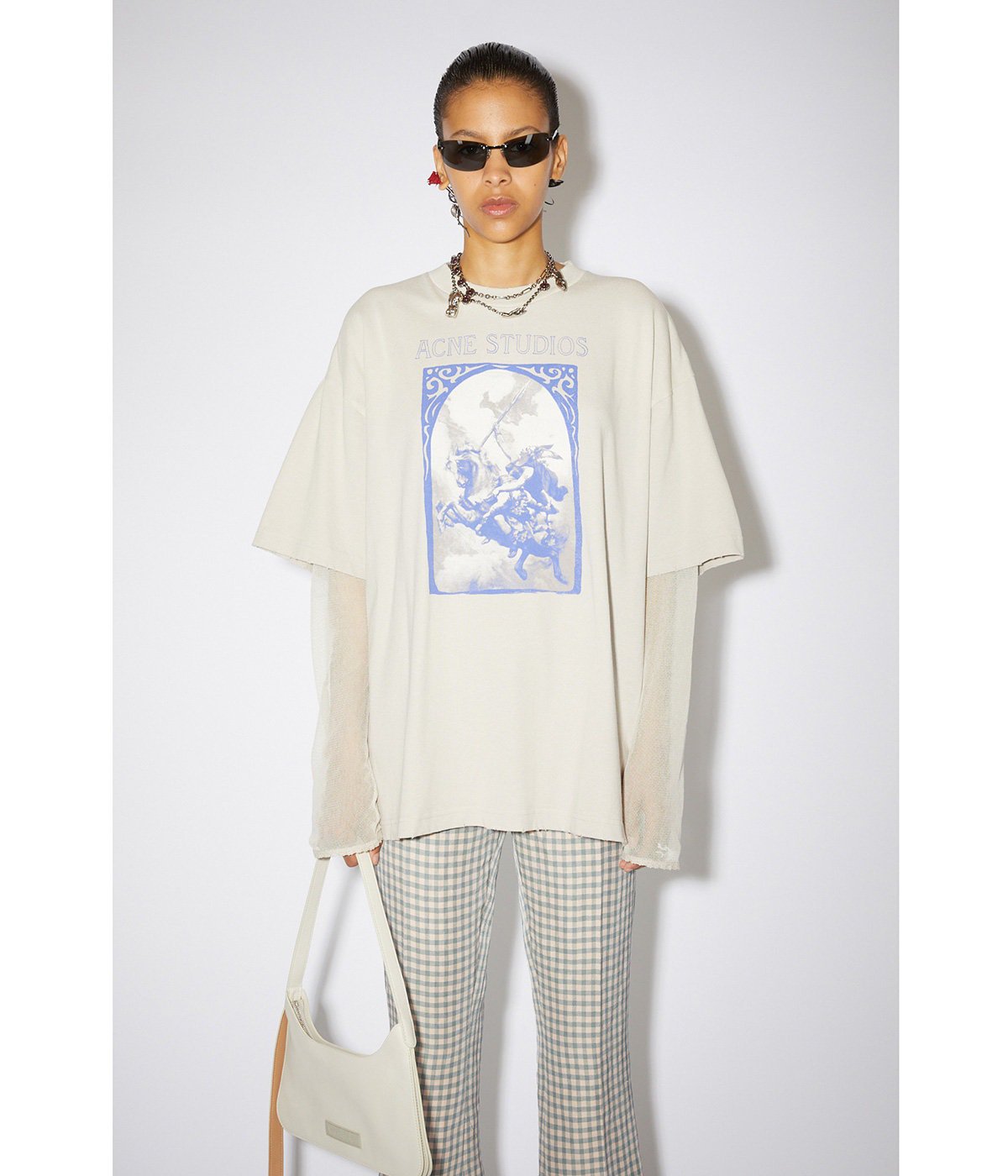 沖縄・離島除く全国届 Acne Studios レイヤード プリント Tシャツ