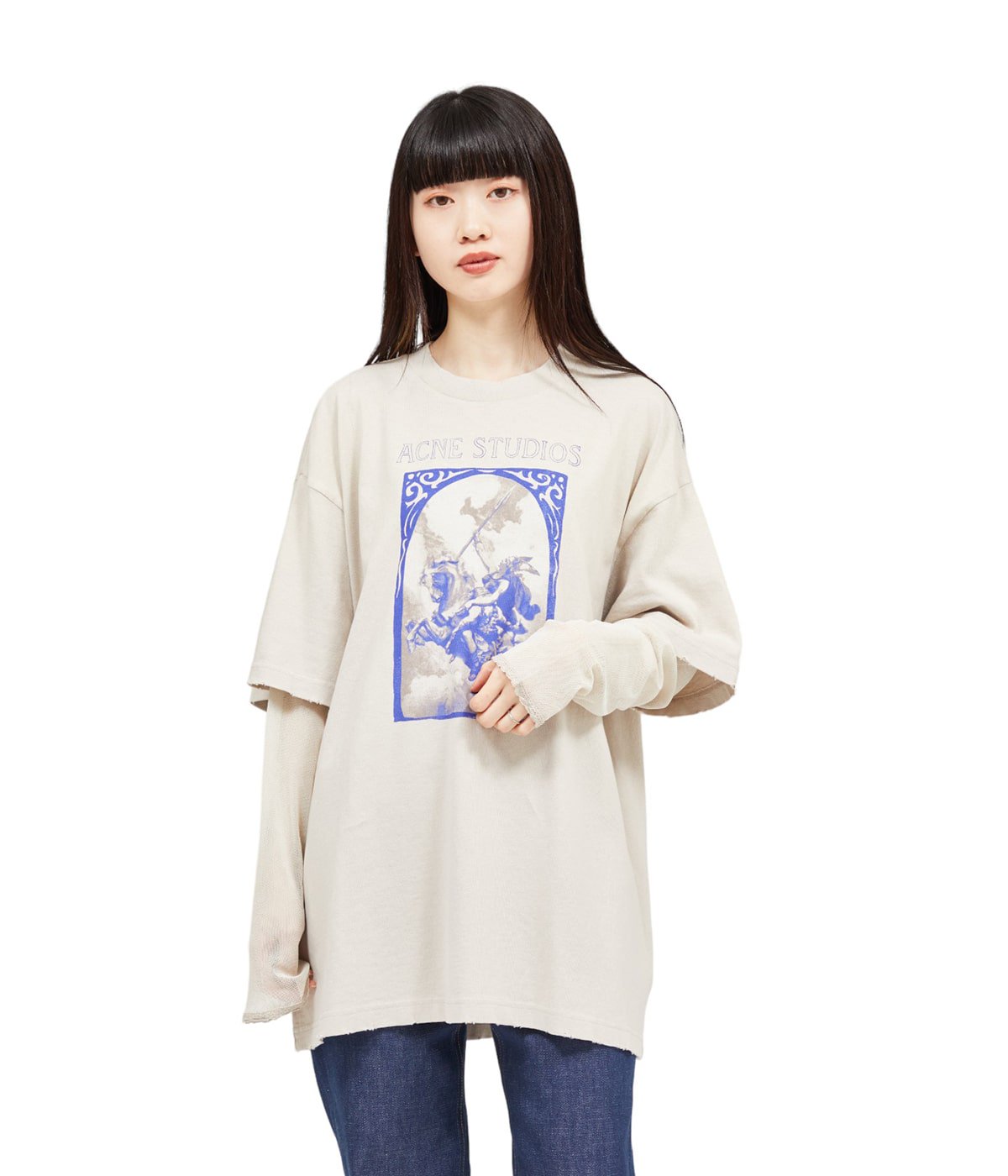 Acne Studios レイヤード プリント Tシャツ トープグレイ-