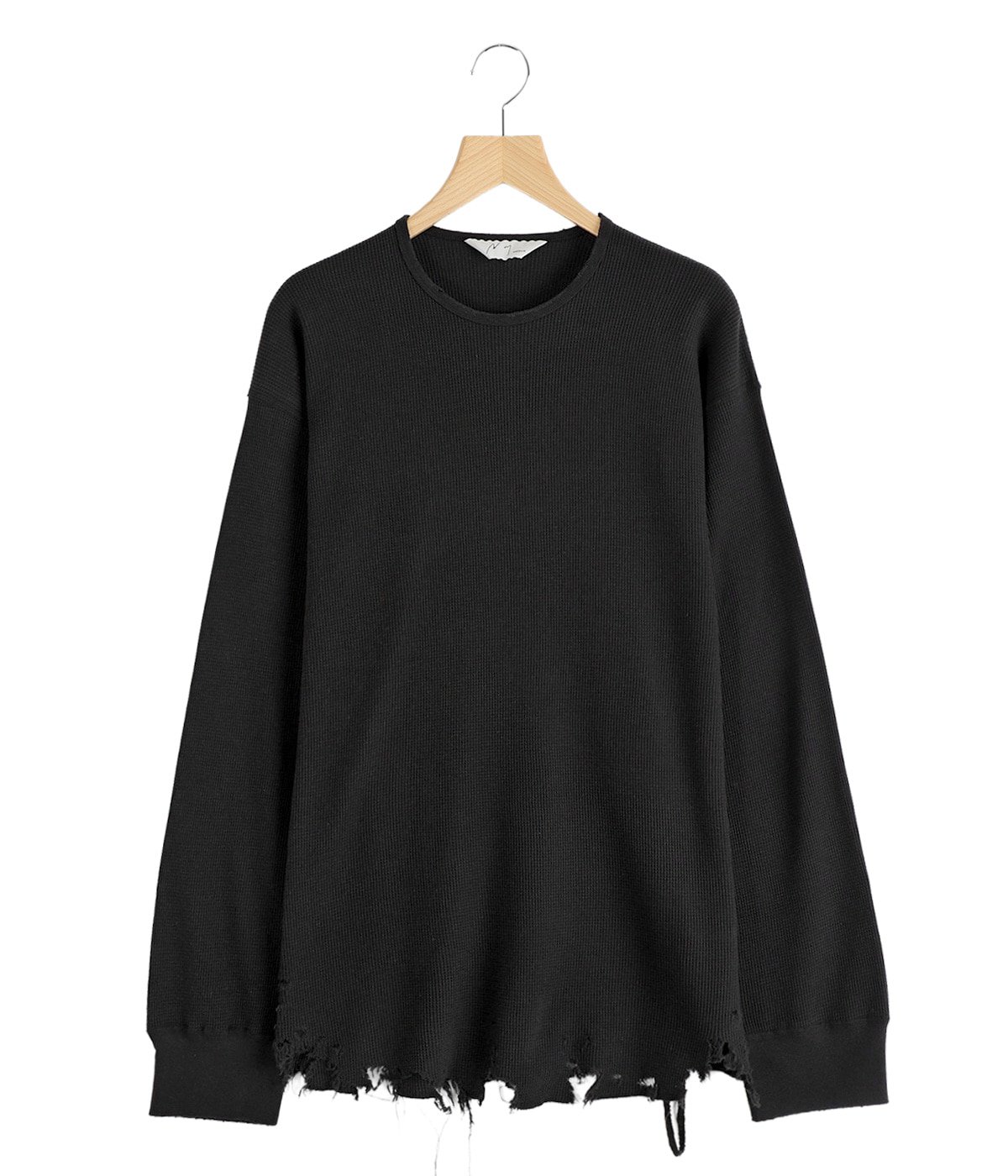 ANCELLM ブラック 長袖カットソー ダメージ加工 DAMAGE WAFFLE CREW LS | ANCELLM(アンセルム) / トップス カットソー