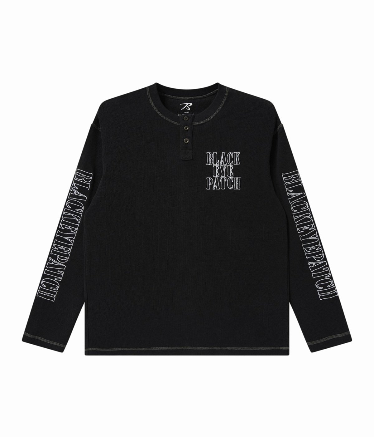 STENCIL LOGO HENLEY NECK L/S TEE | BlackEyePatch(ブラック