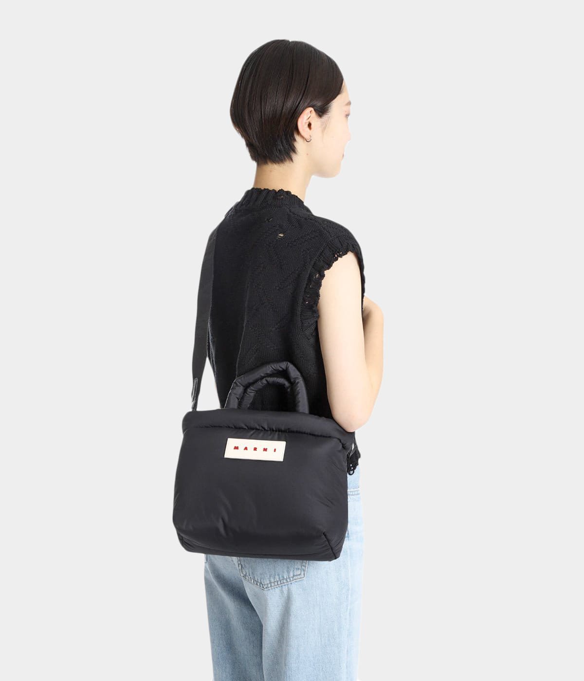 MARNI マルニ 2WAY TOTE EW PUFF トートバッグミニ ハンドバッグ ショルダーバッグ 肩掛け 斜め掛け BMMP0131U2 ポリエステル    ブラック 黒 シルバー金具 レディース【中古品】 MARNI（マルニ） バッグ 2WAYトート/ショルダーバッグ PUFF MINI E/W