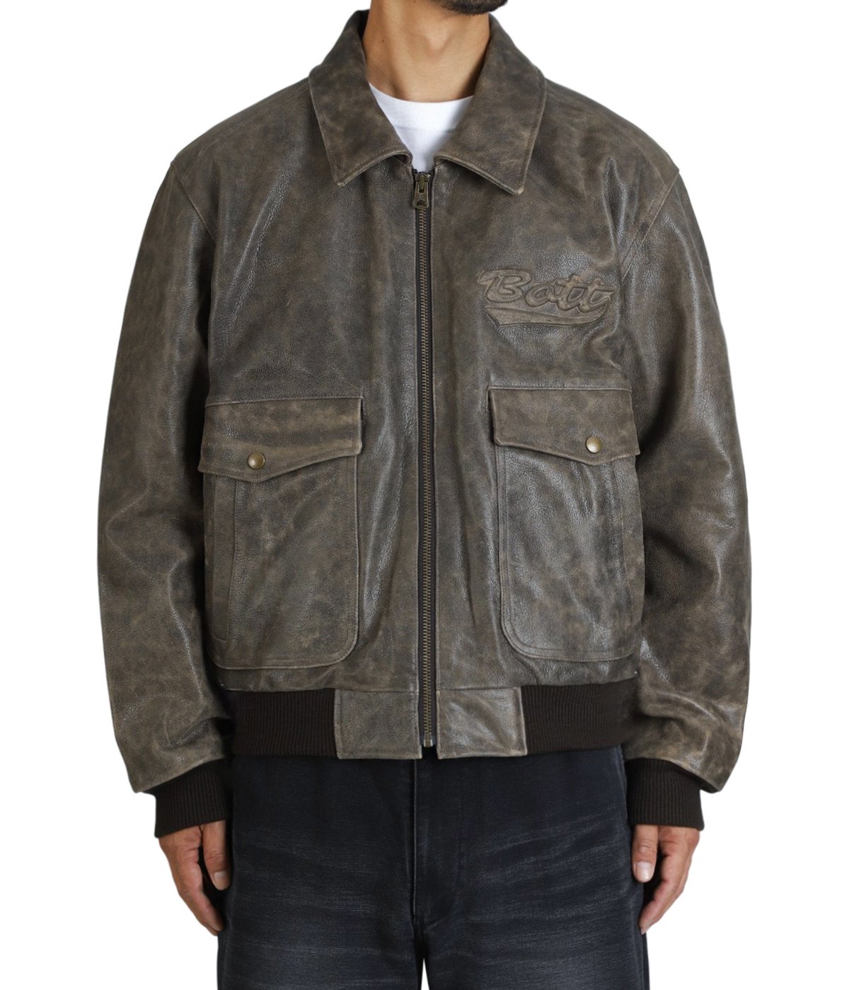 Script Logo Cracked Leather Jacket | BOTT(ボット) / アウター