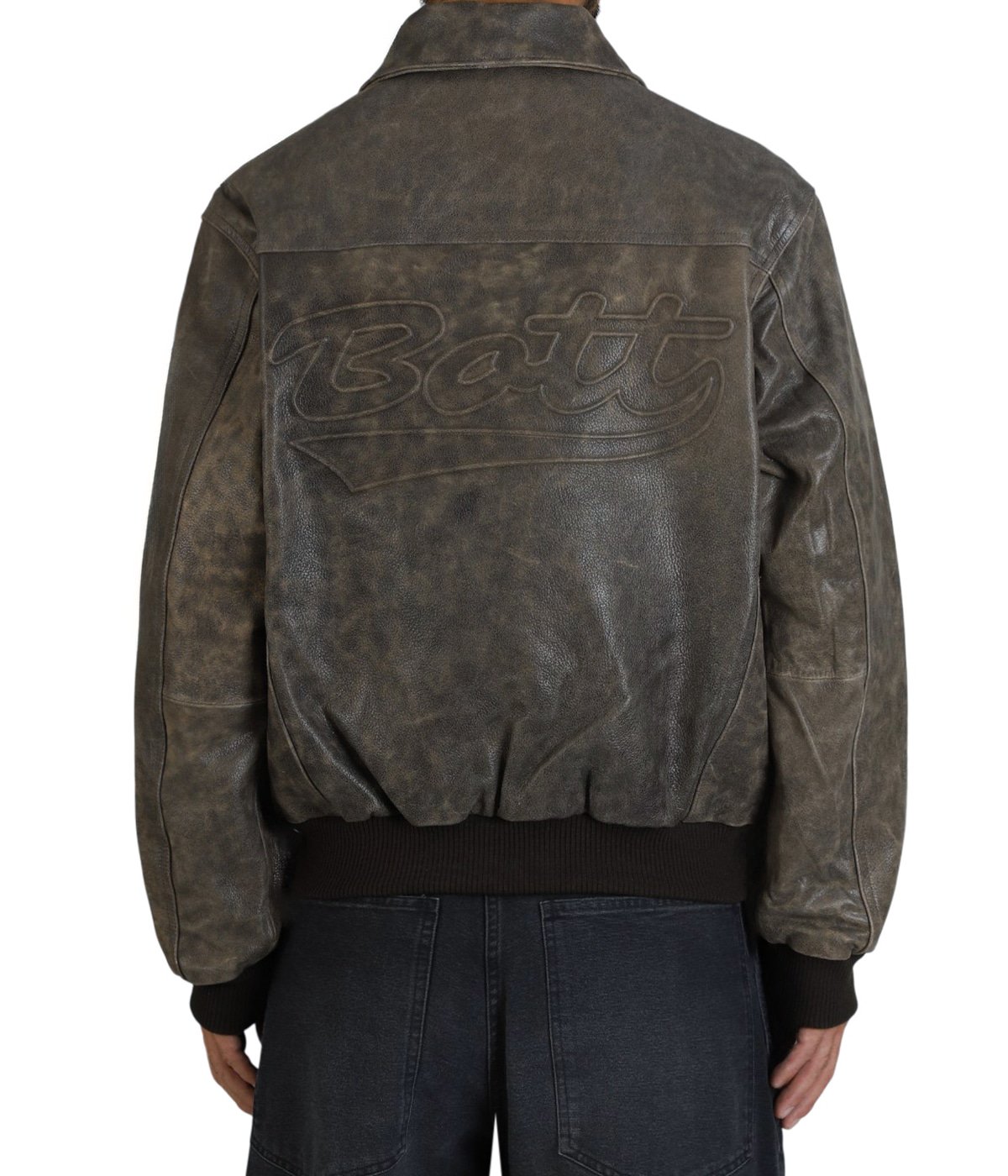 ジャケット・アウター BoTT Script Logo Cracked Leather Jacket BoTT/ボット】Script Logo Cracked Leather Jacket - 「PLACE/プレイス