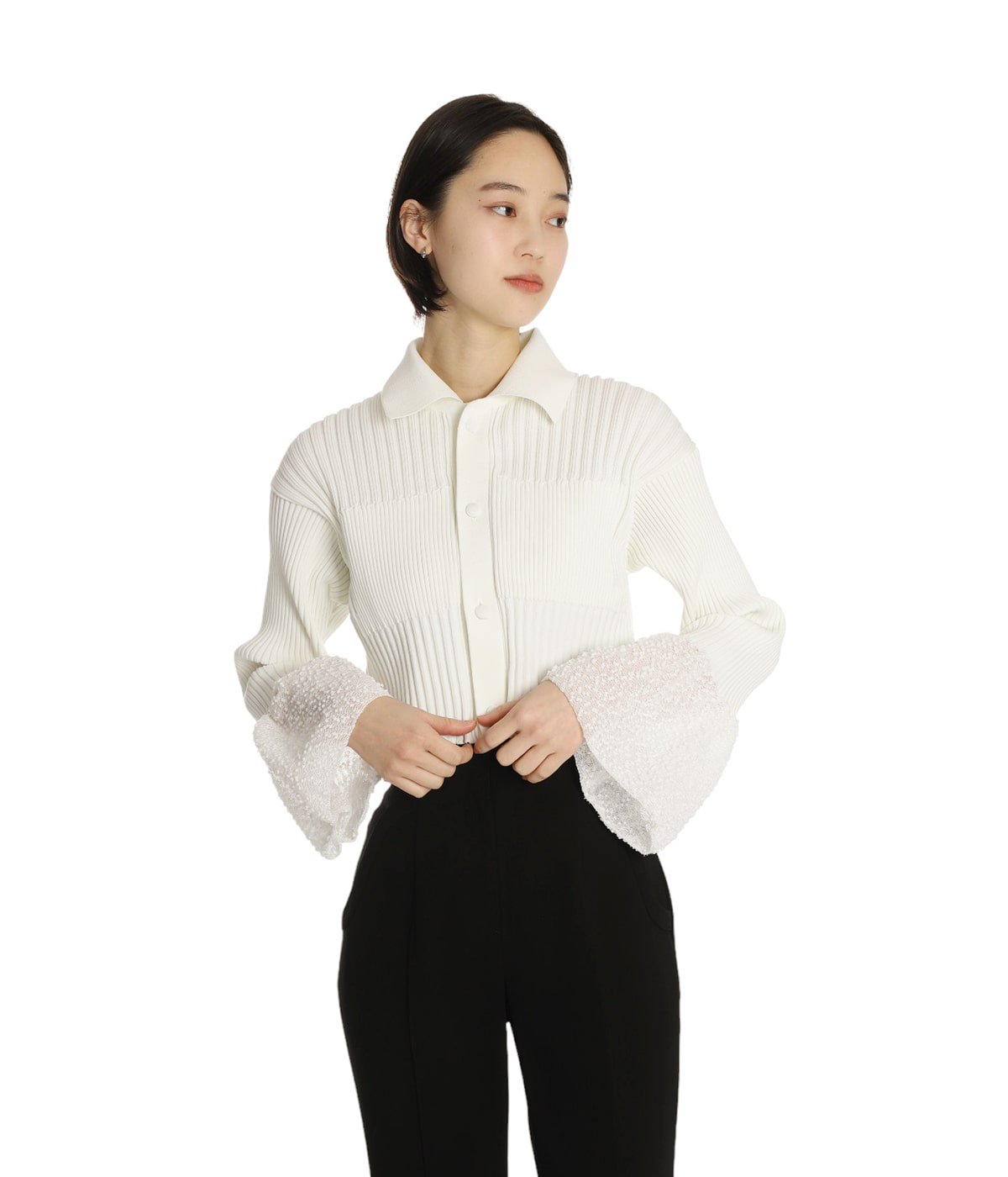 レディース】FLUTED ORNAMENT CROPPED SHIRT CARDIGAN | CFCL