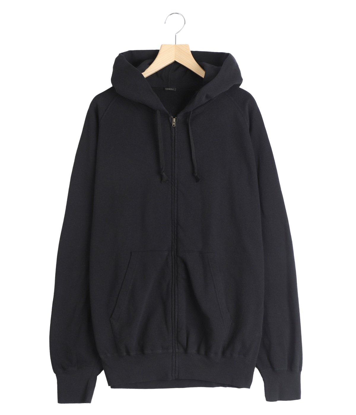 COMOLI 24SS 製品染裏毛ジップパーカ　LW裏毛ジップパーカ COMOLI LW コットン裏毛 ジップ パーカ, Black – Navyblue