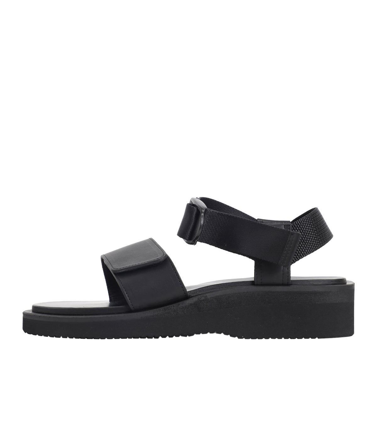 美品　FOOTWORKS サンダル 23.5 cm ブラック レディース】Sandals with Velcro Straps (wide belt) in Smooth