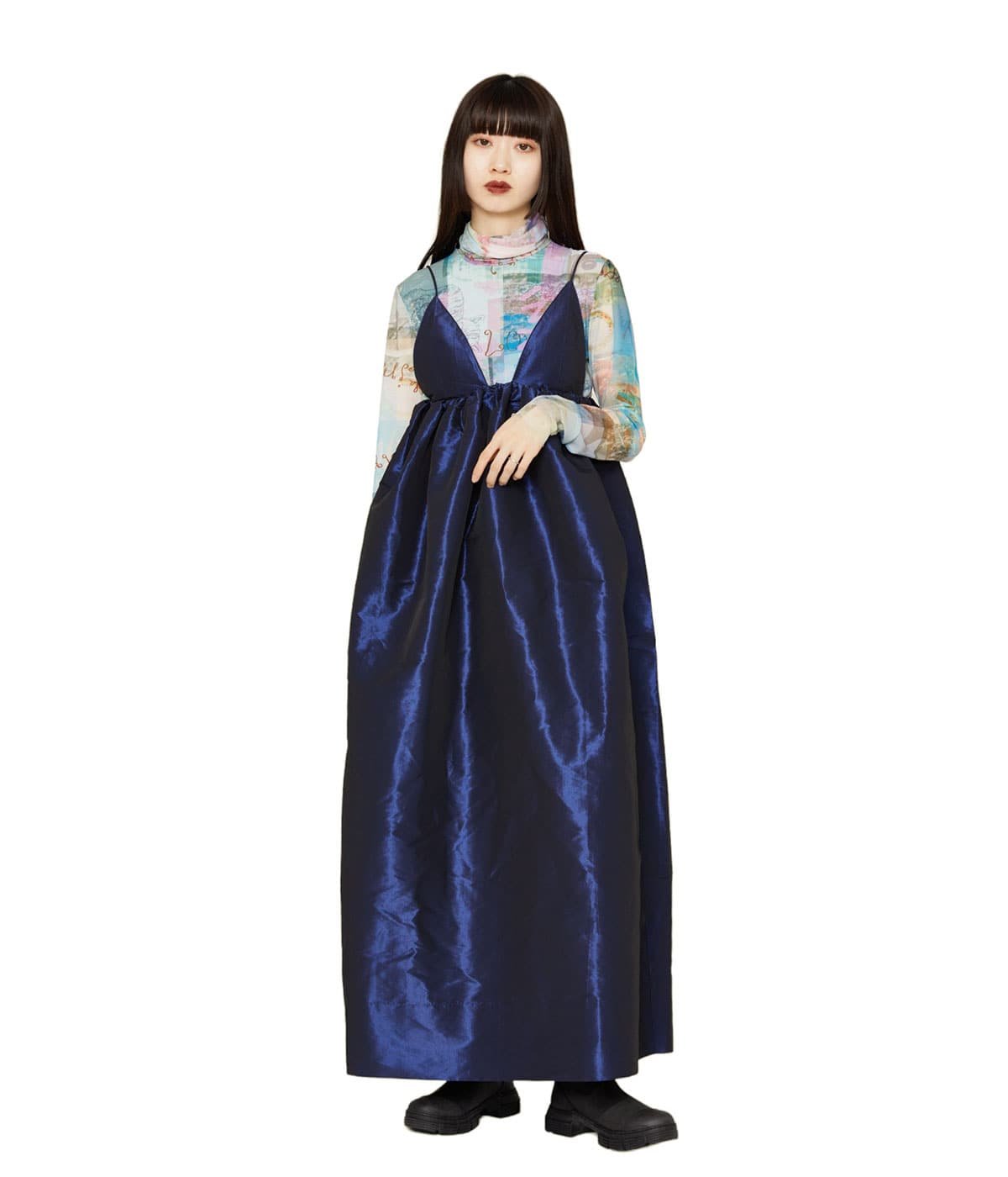 【レディース】Shiny Taffeta Strap Dress