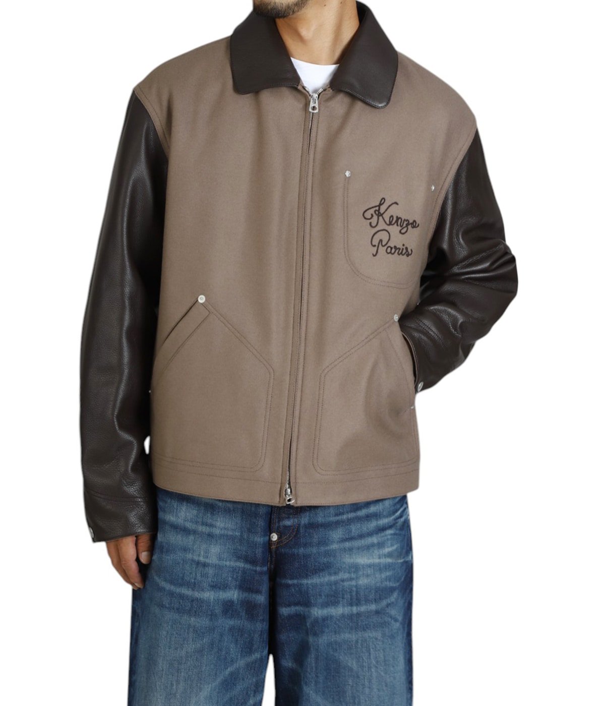 KENZO PARIS CHAINSTITCH LEATHER WOOL BLOUSON | KENZO(ケンゾー