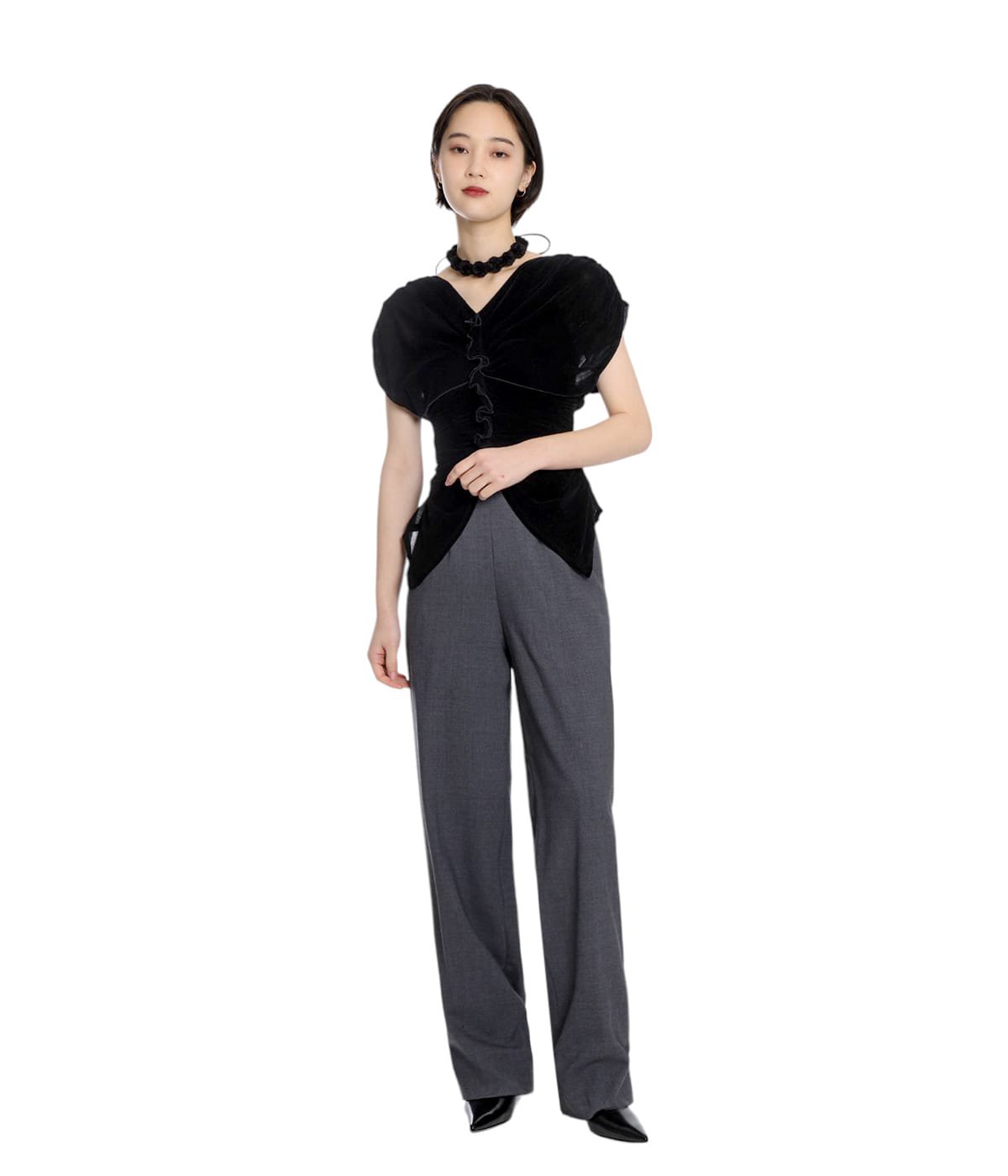 VELVET TULLE SHIRRING TOP(1 BLACK): FETICO: WOMENS｜THE