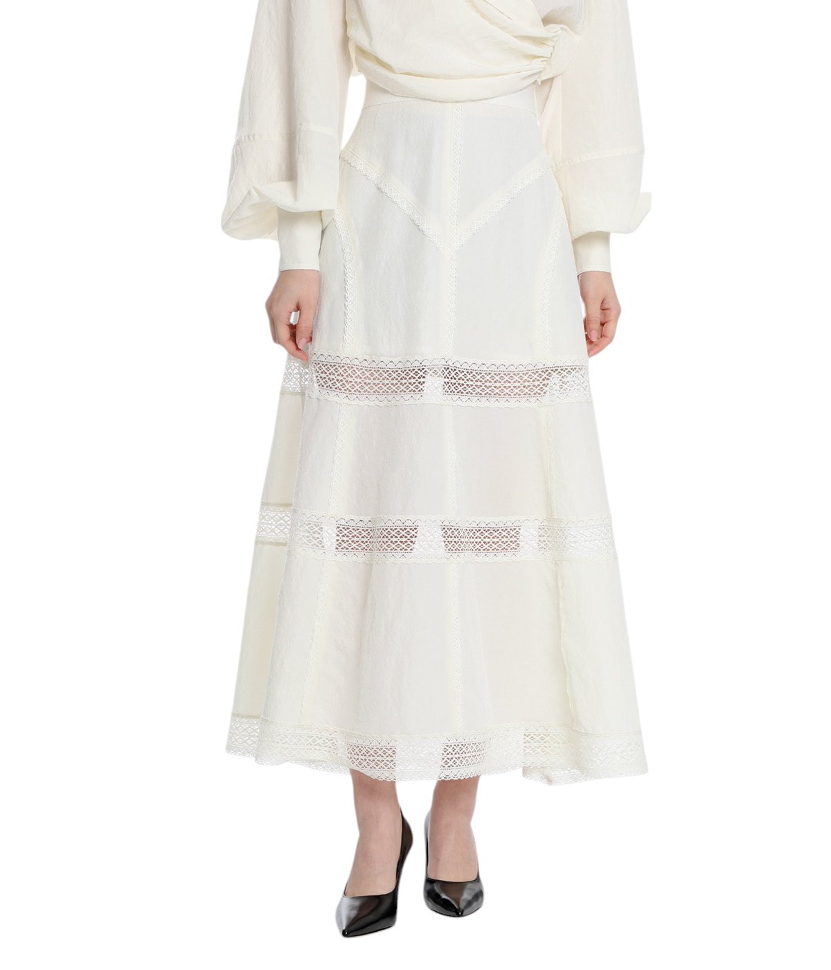 LACE PANELED MAXI SKIRT-レースパネルマキシスカート-FETICO