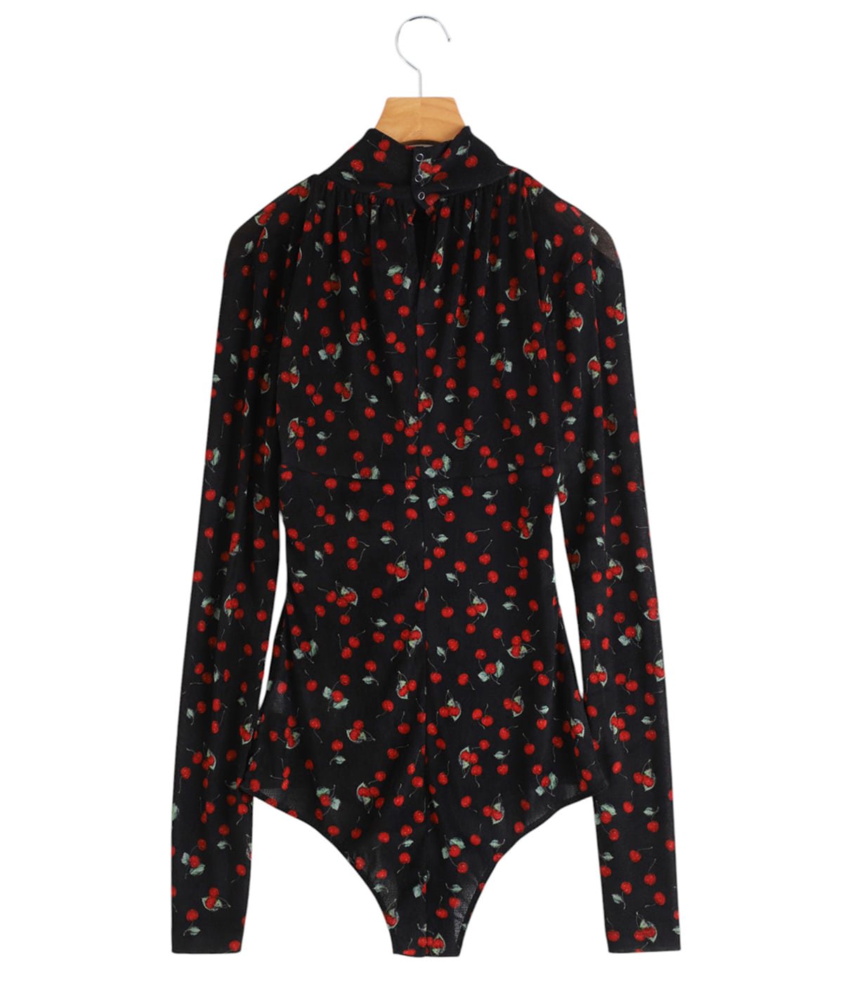 FETICO チェリー柄　ボディスーツ　トップス レディース】Printed velvet tulle turtleneck bodysuit | FETICO