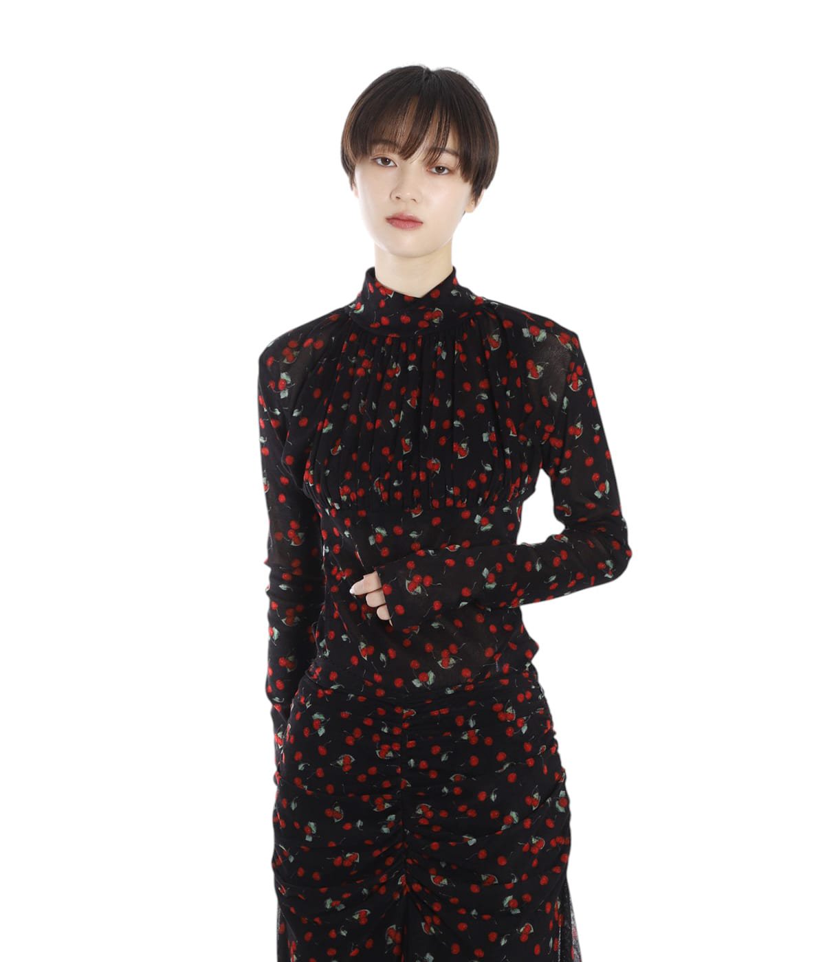 レディース】Printed velvet tulle turtleneck bodysuit | FETICO 
