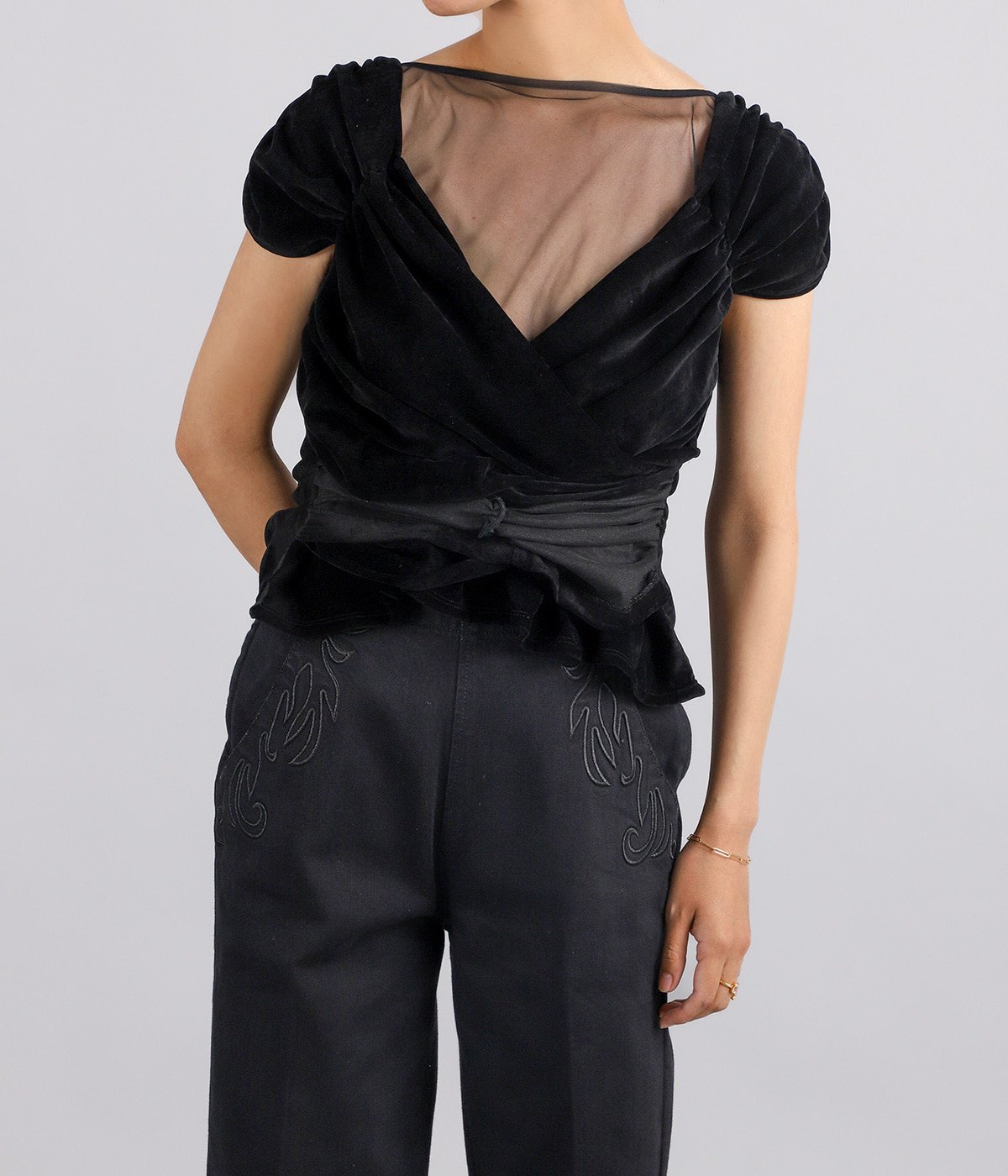 レディース】VELVET TULLE GATHERED TOP | FETICO(フェティコ