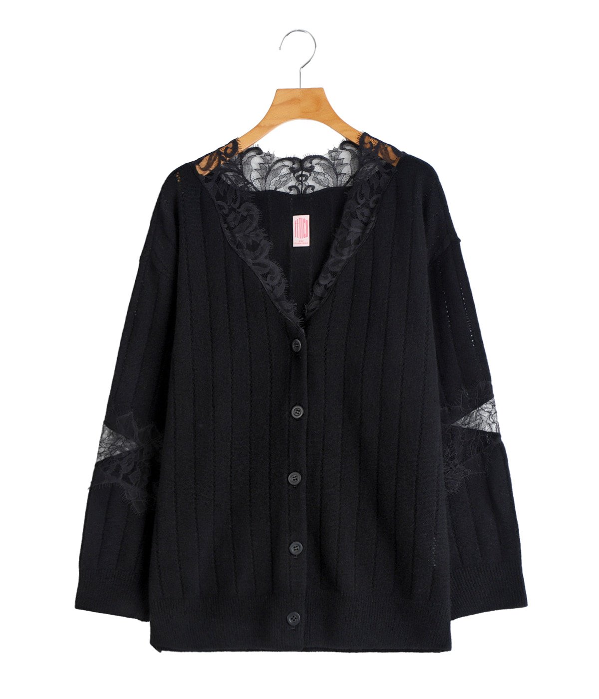 レディース】OVERSIZED HAIRY LACE PANELED KNIT CARDIGAN | FETICO