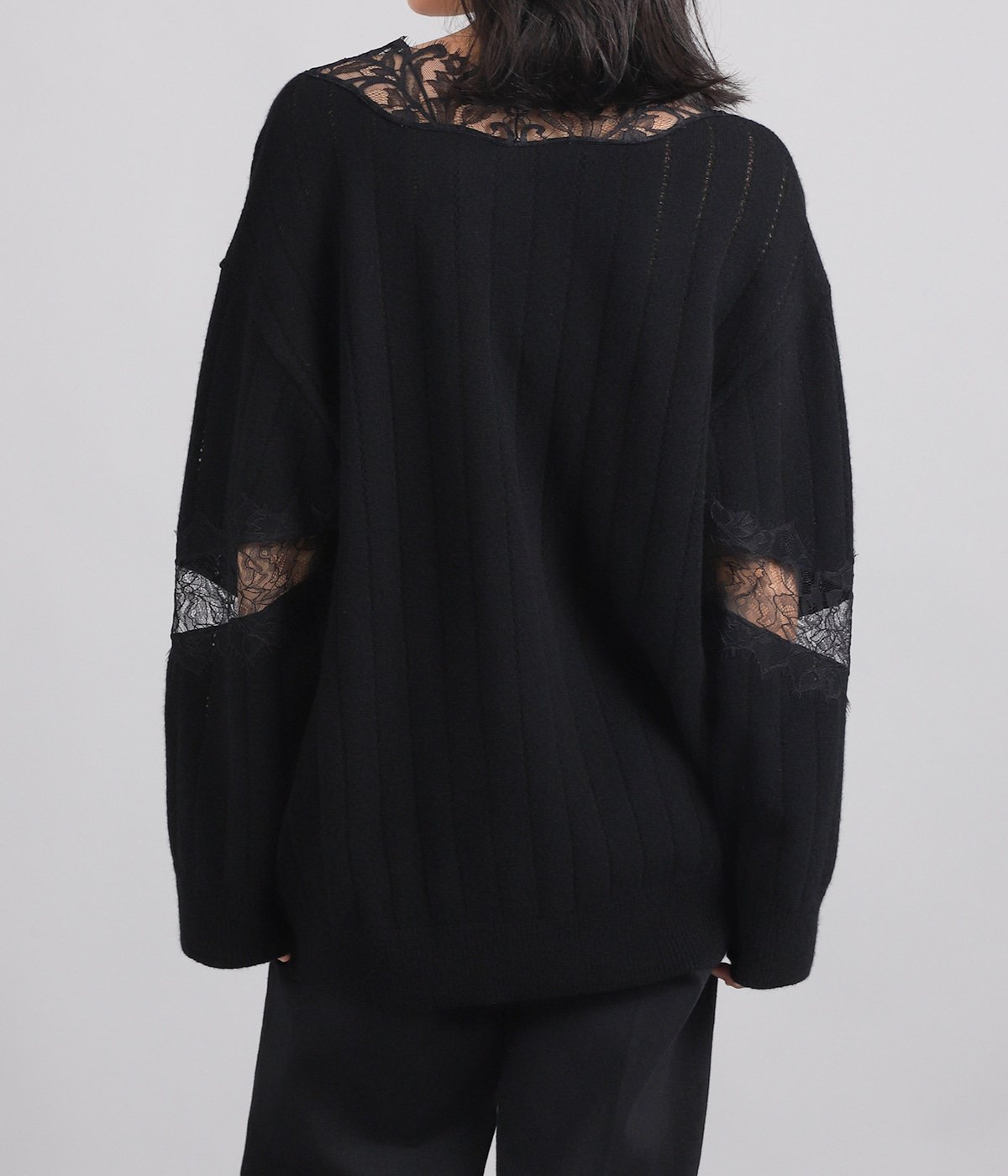 レディース】OVERSIZED HAIRY LACE PANELED KNIT CARDIGAN | FETICO