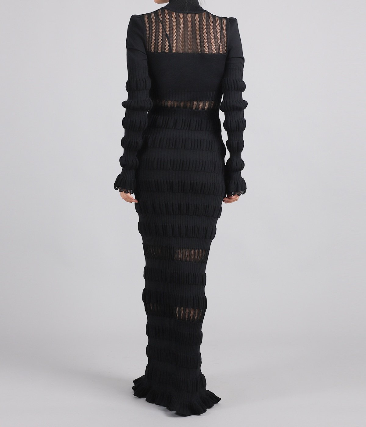 レディース】SHEER LACE STRIPE KNIT MAXI DRESS | FETICO(フェティコ
