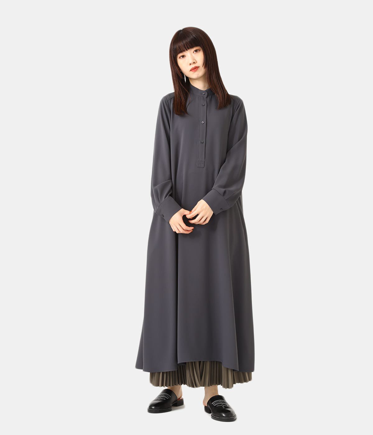 【レディース】Satin Band Collar Dress