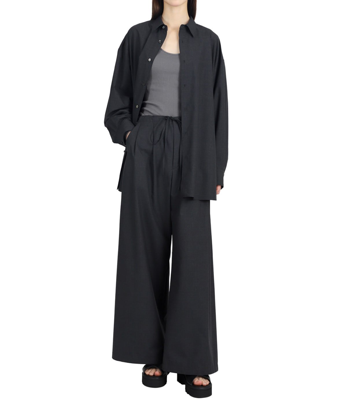 レディース】Fine Wool Heather Drawstring Wide Pants | Graphpaper