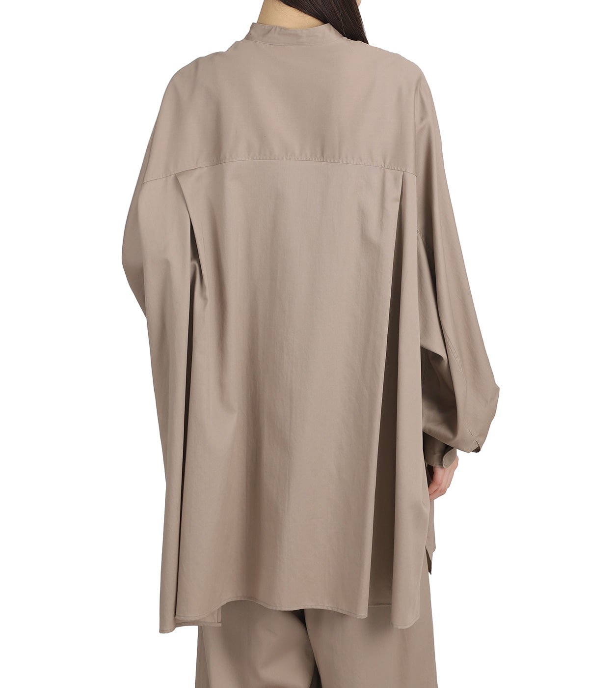 レディース】Silicon Poplin Deep Slit Band Collar Shirt