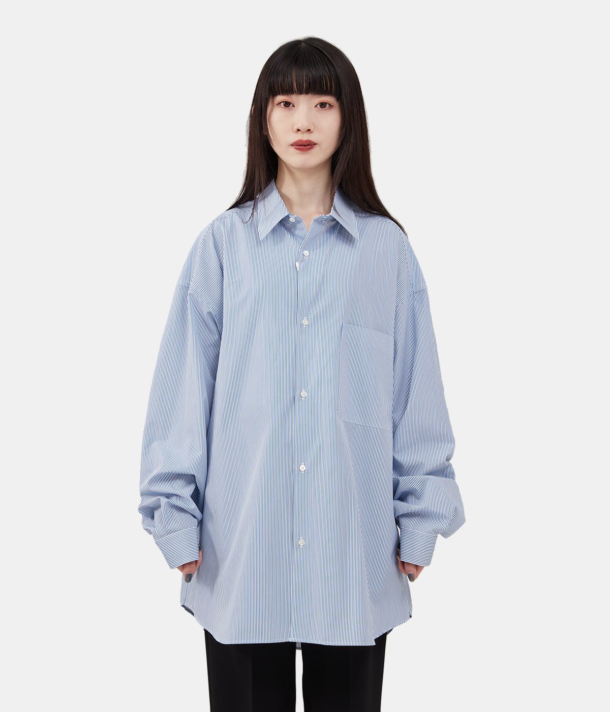 GRAPHPAPER グラフペーパー 長袖シャツ 22AW GM224-50022 × THOMAS MASON トーマスメイソン for GP L/S Oversized Band Collar Shirt オーバーサイズ バンドカラー シャツ ストライプ 長袖 グリーン系 ホワイト系 F