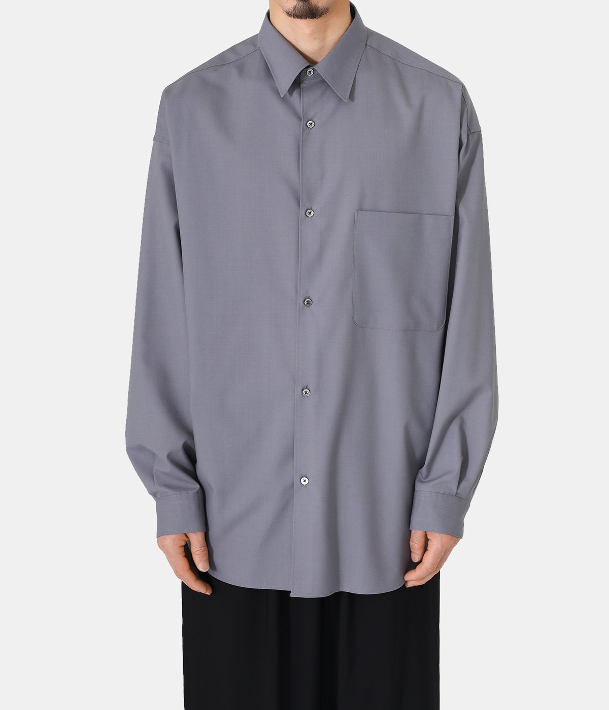 Fine Wool Tropical L/S Oversized Regular Collar Shirt