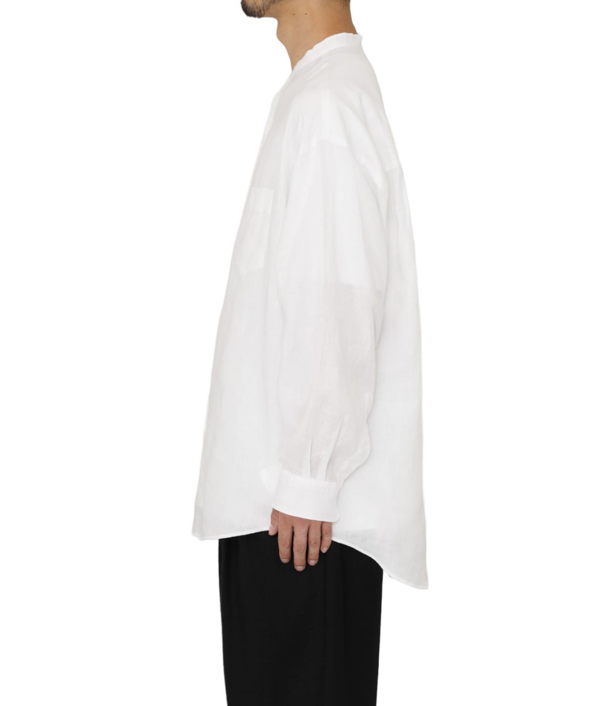 Linen L/S Oversized Band Collar Shirt