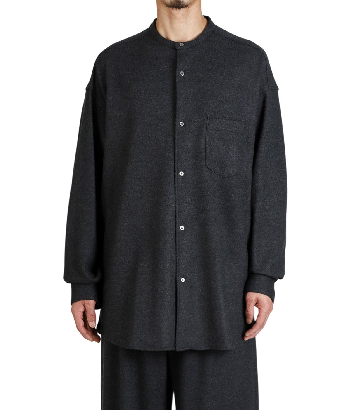 Graphpaper 長袖シャツ Wool Smooth Flannel Oversized Band Collar Shirt | Graphpaper