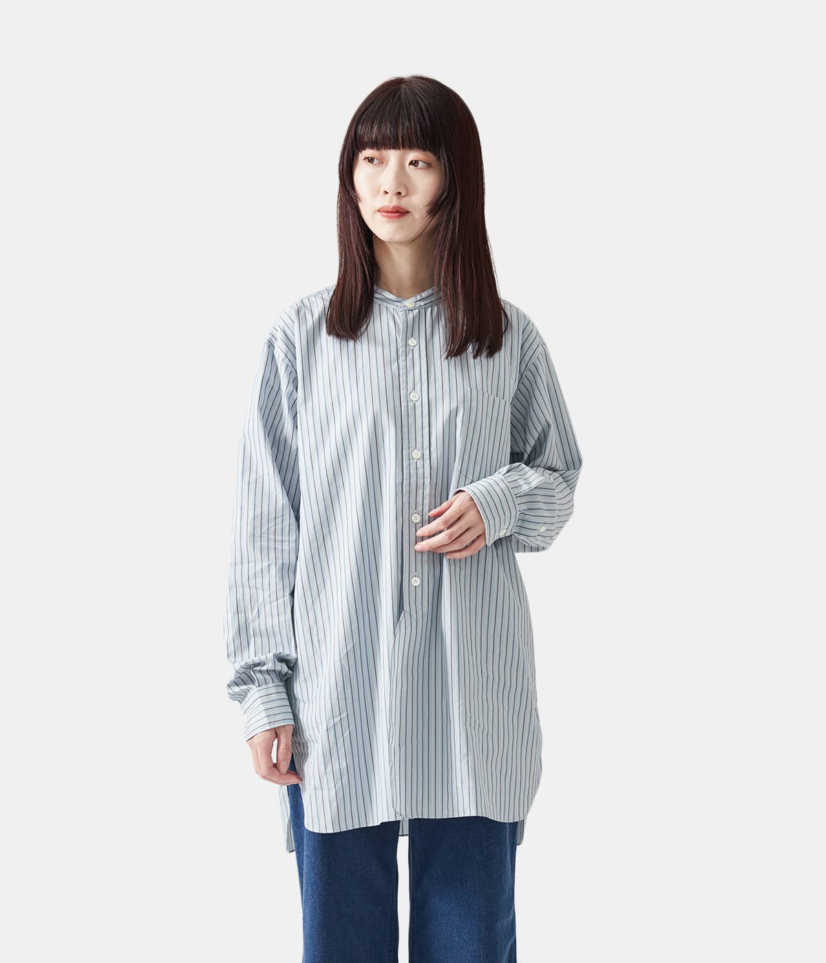 LENO BAND COLLAR PULLOVER DRESS #PINK - ロングワンピース