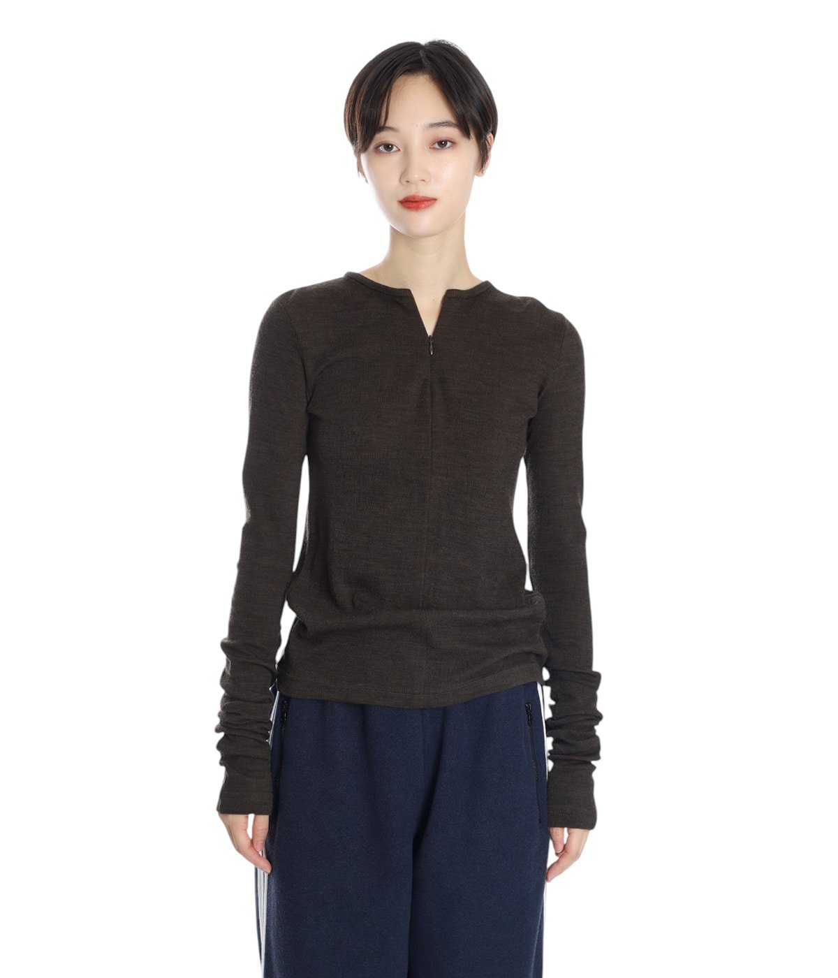 レディース】Plating Rib Zip Up Tee | INSCRIRE(アンスクリア