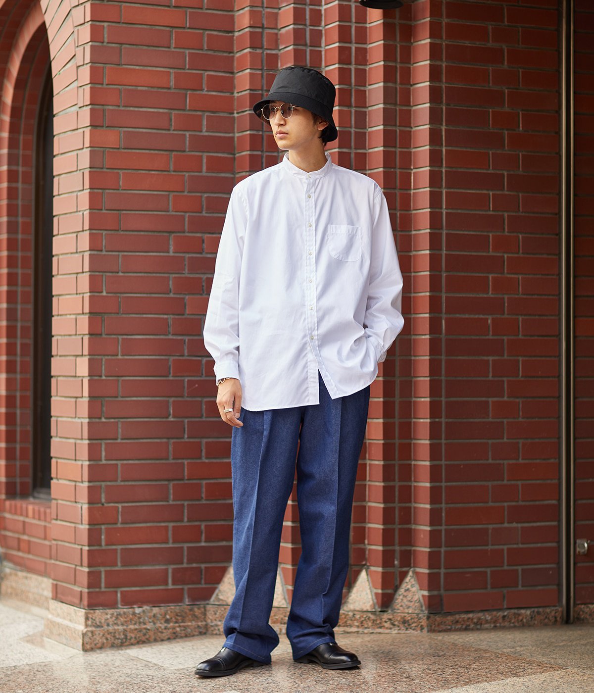ONLY ARK】別注 L/S Pin Ox Band Collar shirts Relax fit