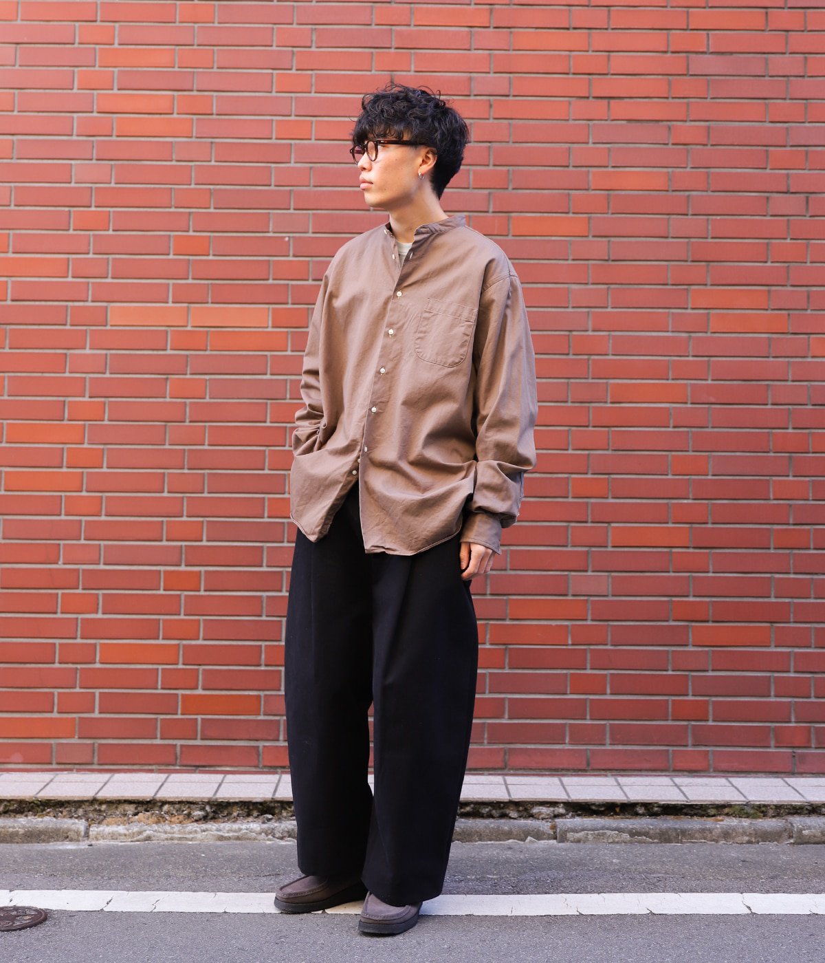 ONLY ARK】別注 L/S Military Twill Band Collar shirts