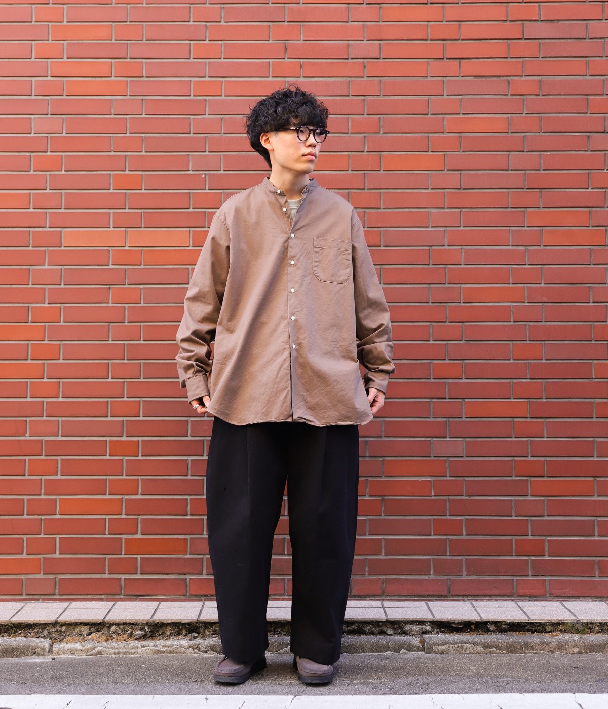 ONLY ARK】別注 L/S Military Twill Band Collar shirts