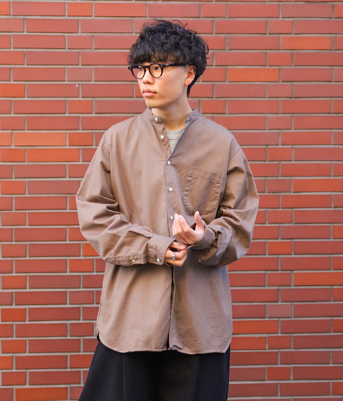 ONLY ARK】別注 L/S Military Twill Band Collar shirts