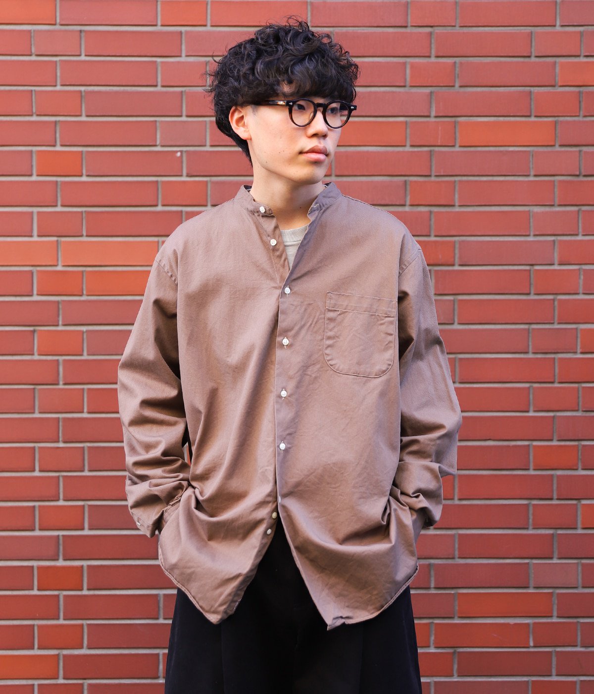 ONLY ARK】別注 L/S Military Twill Band Collar shirts