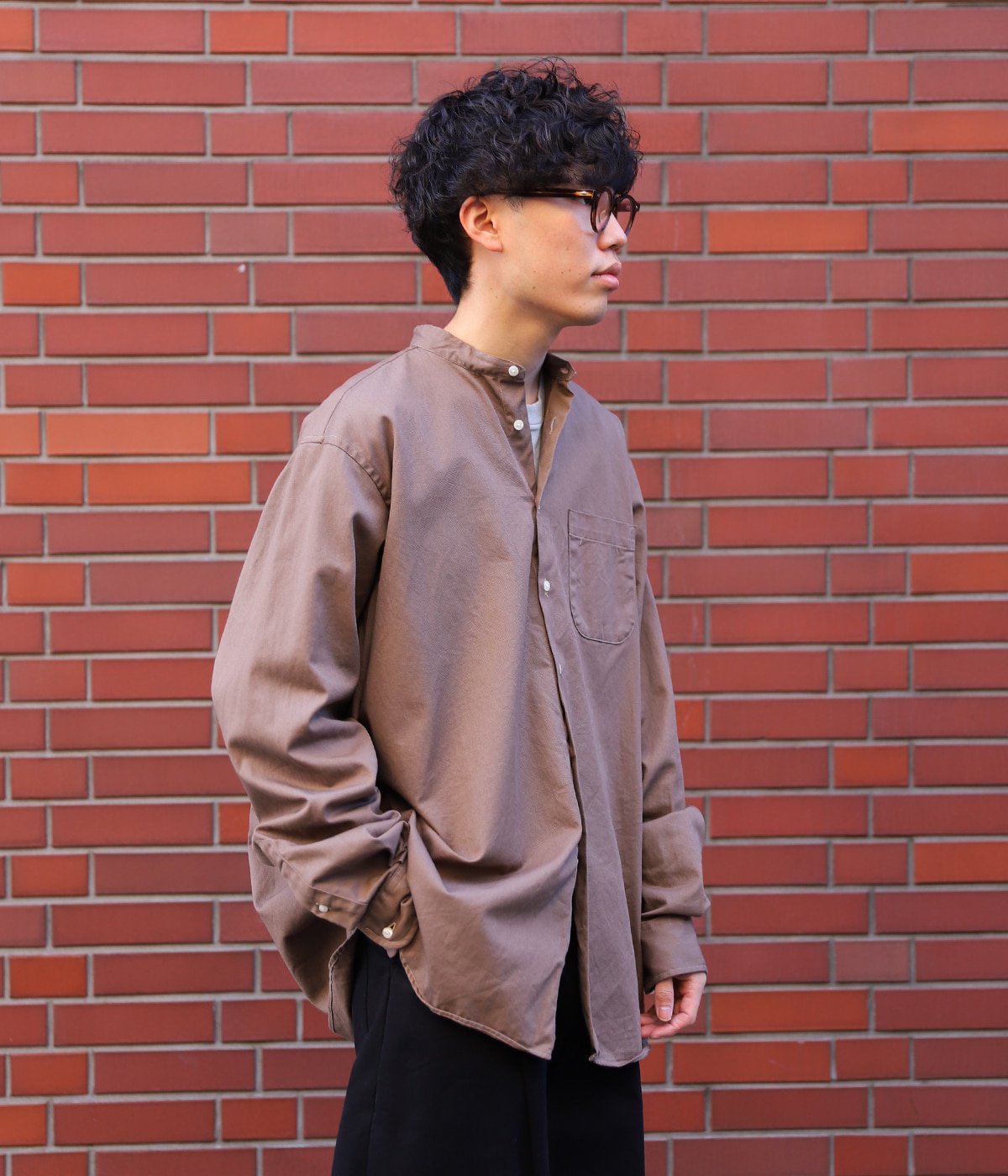 ONLY ARK】別注 L/S Military Twill Band Collar shirts