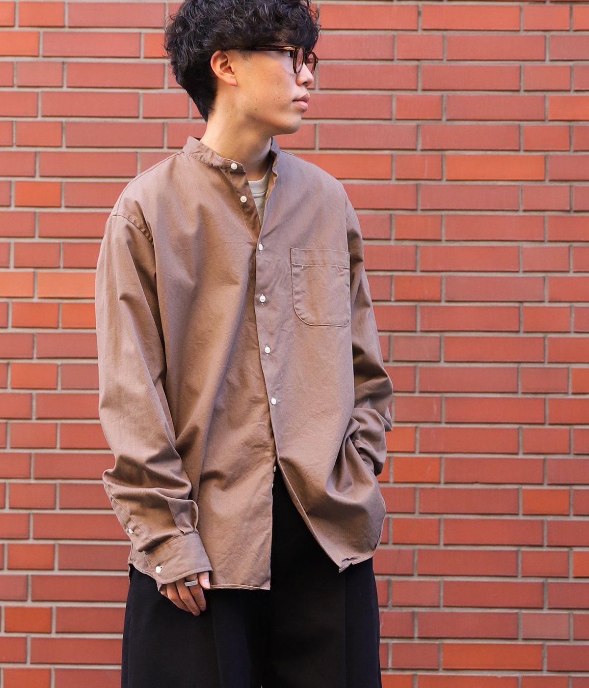 ONLY ARK】別注 L/S Military Twill Band Collar shirts