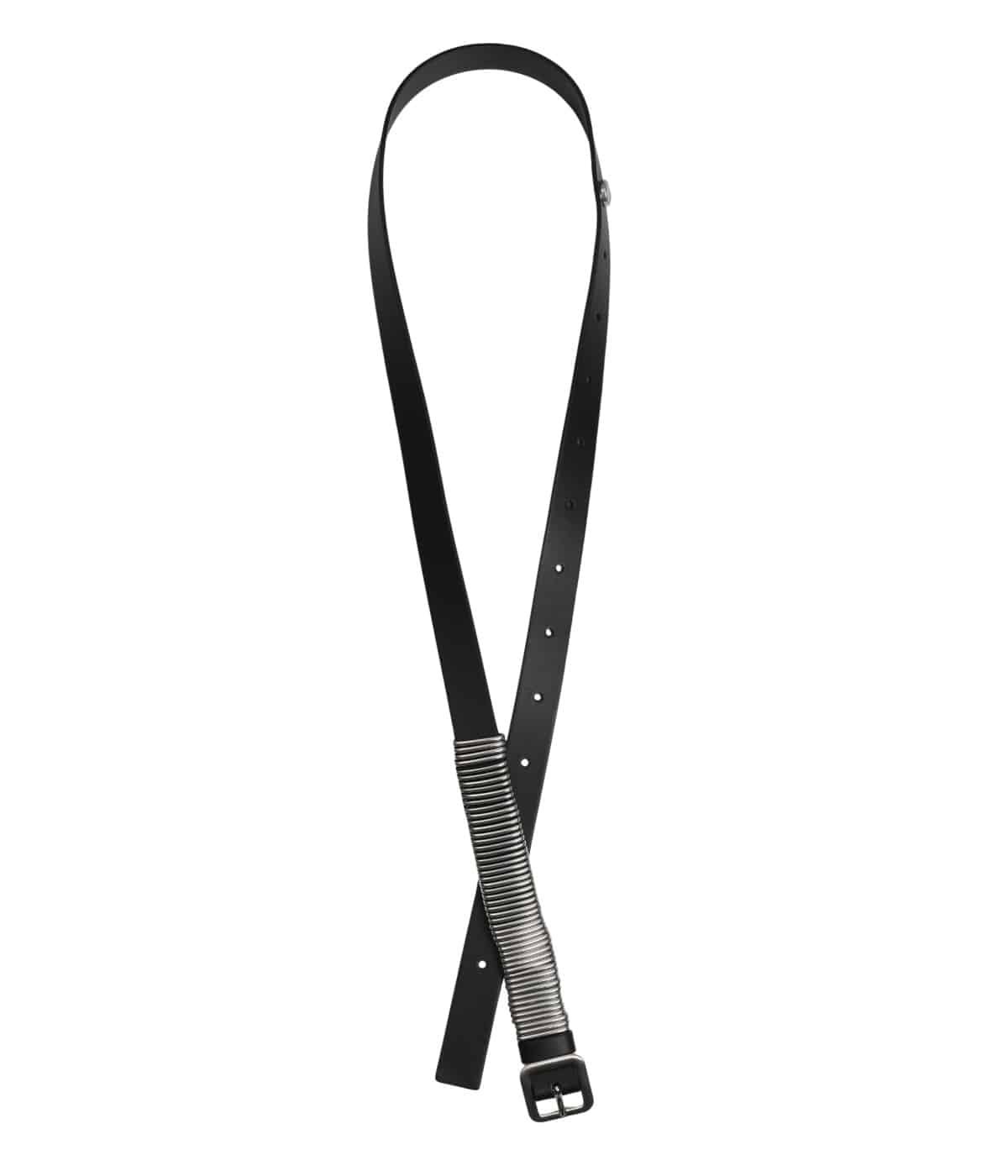 JIL SANDER 細革ベルト　ロゴ入り　60cm JIL SANDER ジルサンダー レザーベルト 34(ドイツ) ブラック シルバー
