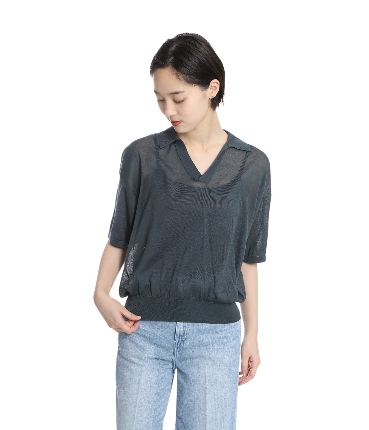 トップス Pima Cotton Scout Top Alabaster Orchard レディース】COMPACT COTTON SKIPPER POLO SWEATER | ATON(エイトン