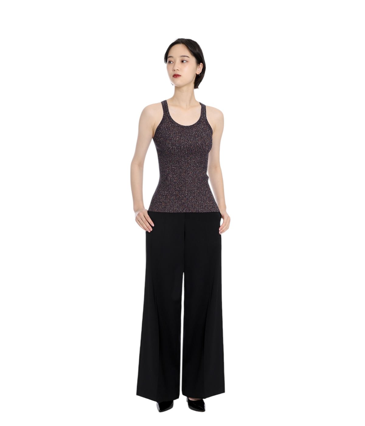 レディース】GLITTER RIBBED KNIT TANK TOP | KANAKO SAKAI