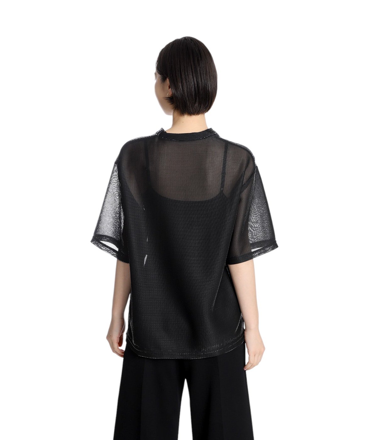 JUNKO ⭐️サカイ　切替ドッキングカットソー　半袖　ドレスシャツ　フリル レディース】GLITTER T-SHIRT | KANAKO SAKAI(カナコ サカイ