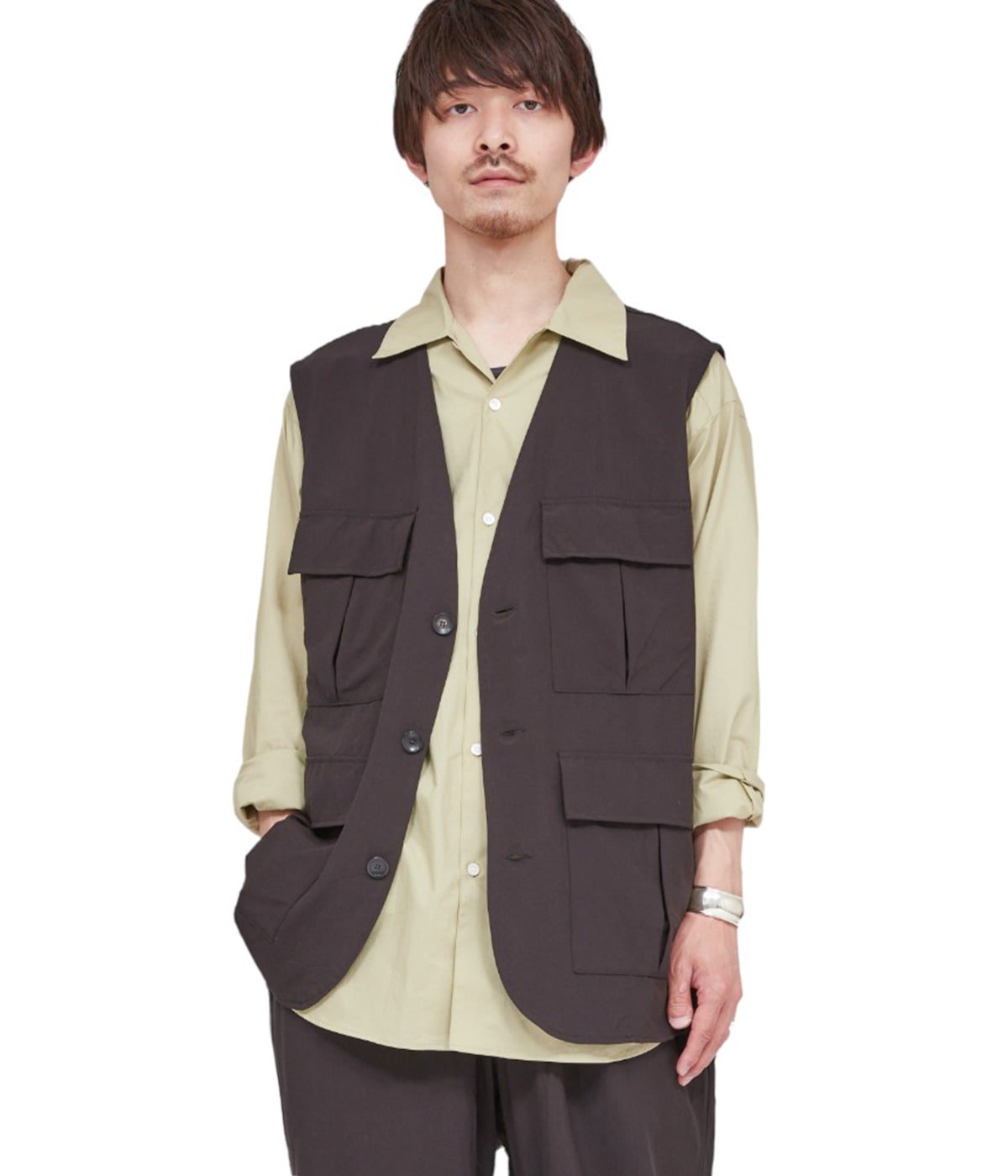 SAFARI VEST - 2/90 SUPER120'S WOOL WASHER TROPICAL -