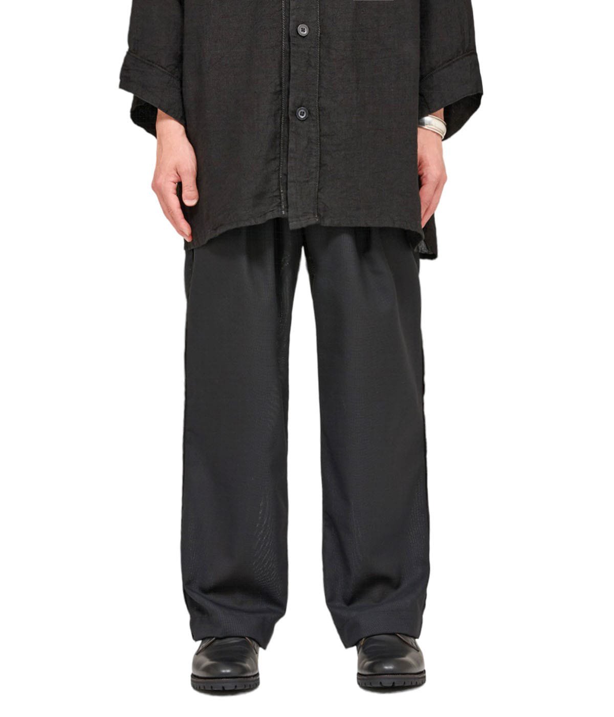 SIDE PIPING 1TUCK EASY PANTS - RECYCLE POLYESTER WOOL MESH 