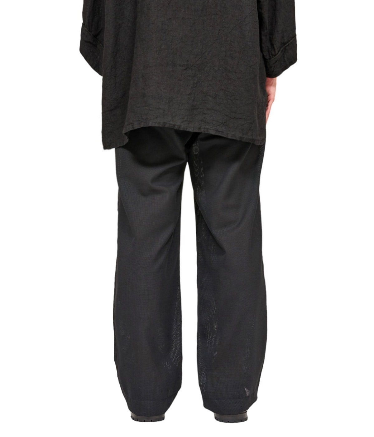 SIDE PIPING 1TUCK EASY PANTS - RECYCLE POLYESTER WOOL MESH 