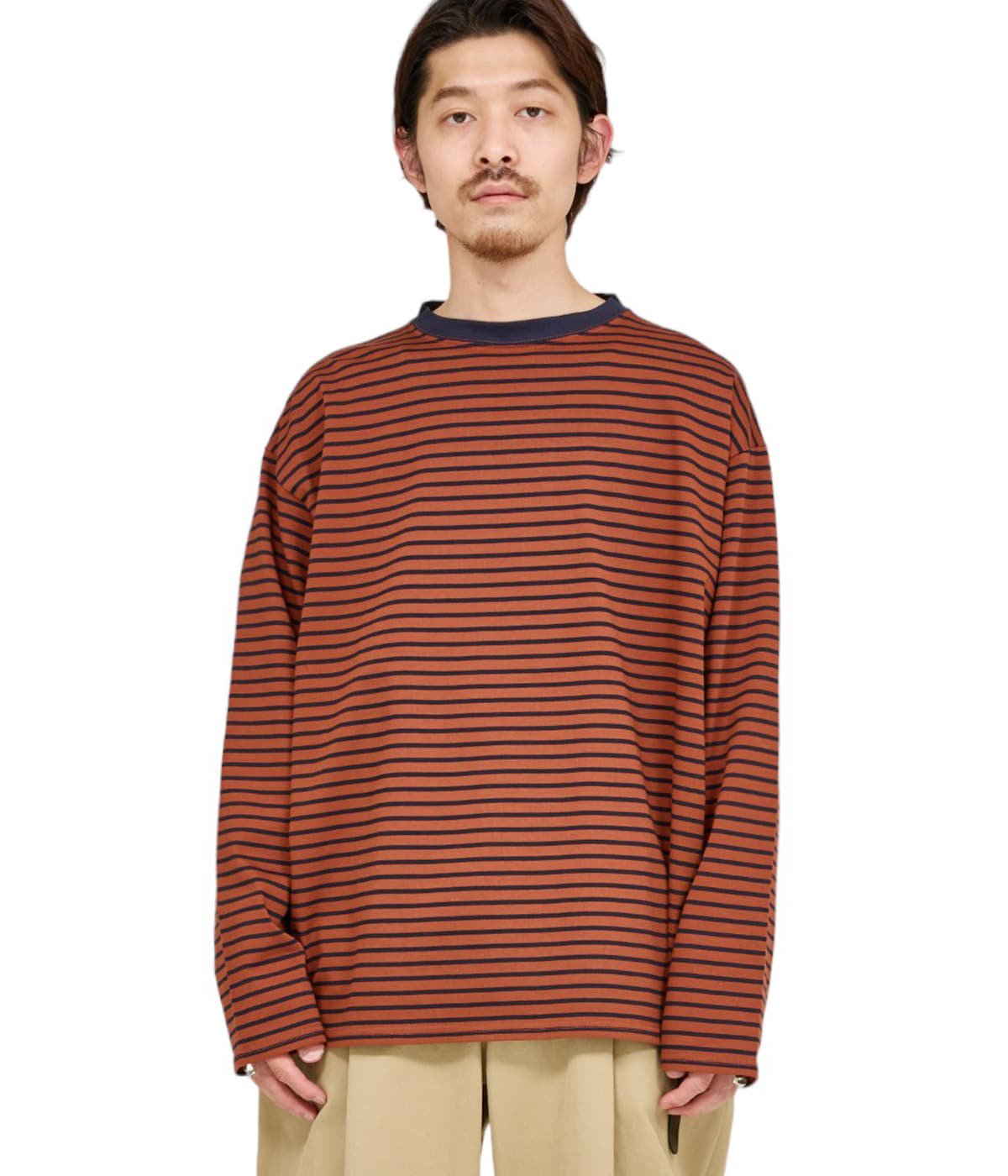 CREW NECK TEE L/S - organic cotton knit border - | marka(マーカ