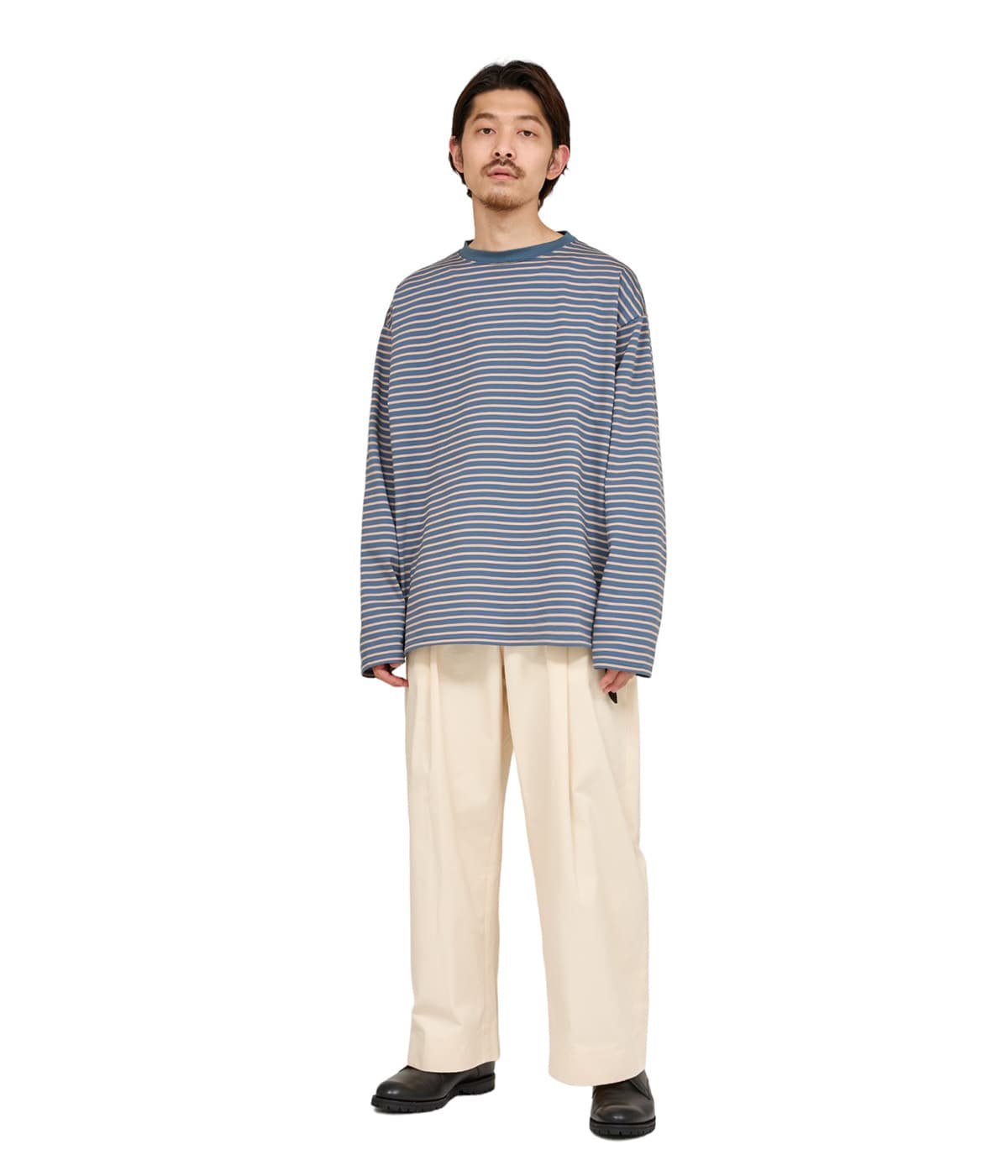 CREW NECK TEE L/S - organic cotton knit border - | marka(マーカ