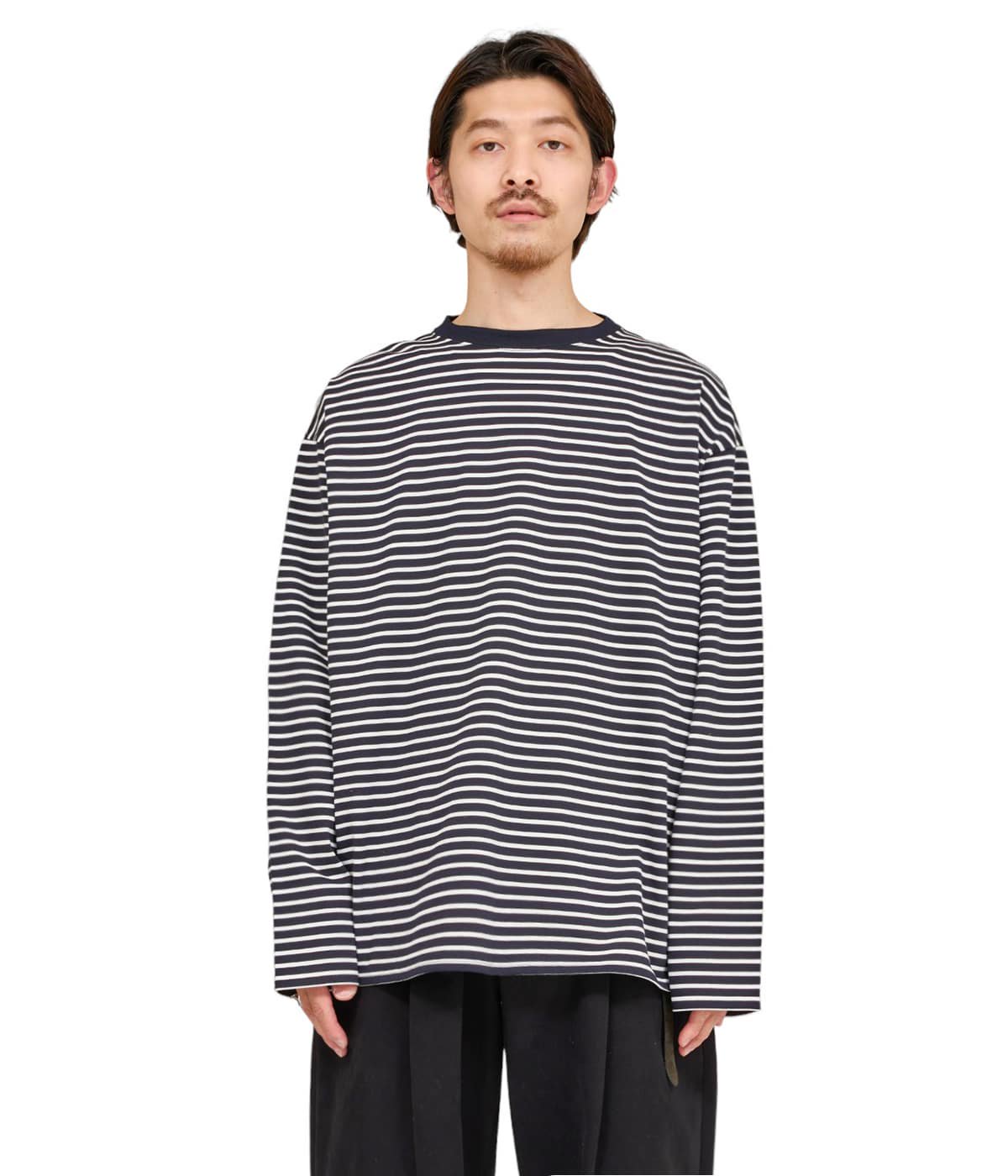 CREW NECK TEE L/S - organic cotton knit border - | marka(マーカ