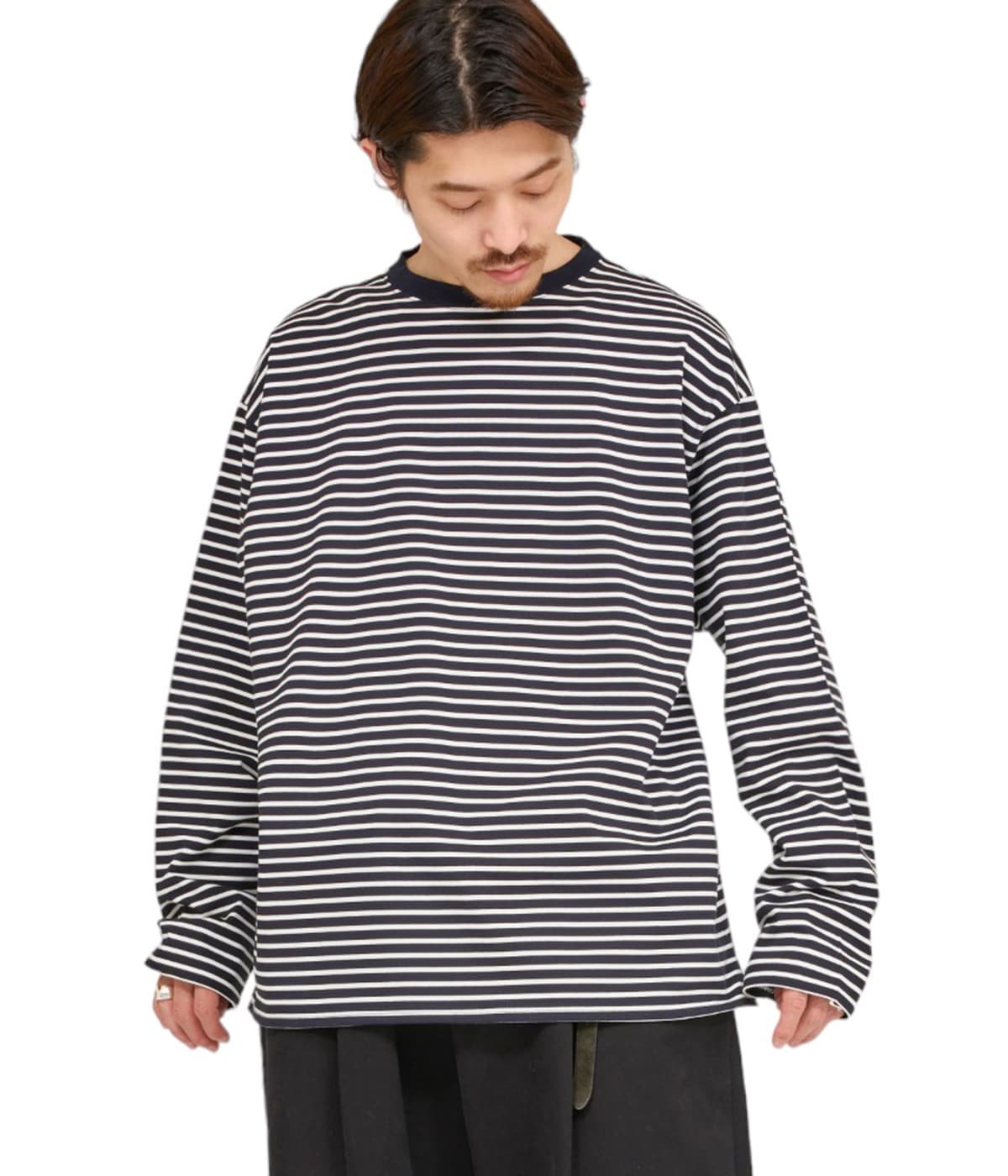 CREW NECK TEE L/S - organic cotton knit border - | marka(マーカ